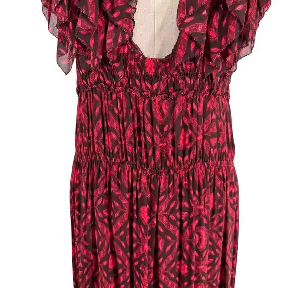 Ulla Johnson Adelina Gown Red Black Silk Maxi Dress Formal Wedding Guest Size 6 - Picture 5 of 16